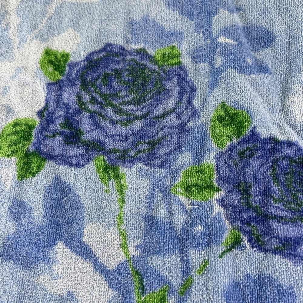 Vintage Cannon Hand Towel and bath Blue Rose Floral Cotton Fringed Made in USA